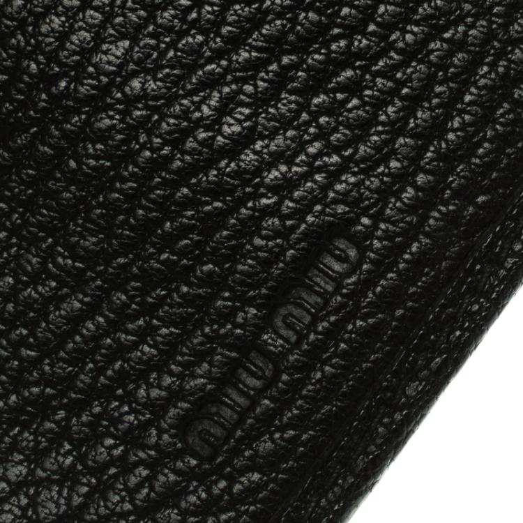 Pre Owned Miu Miu Black Leather Madras Compact Wallet