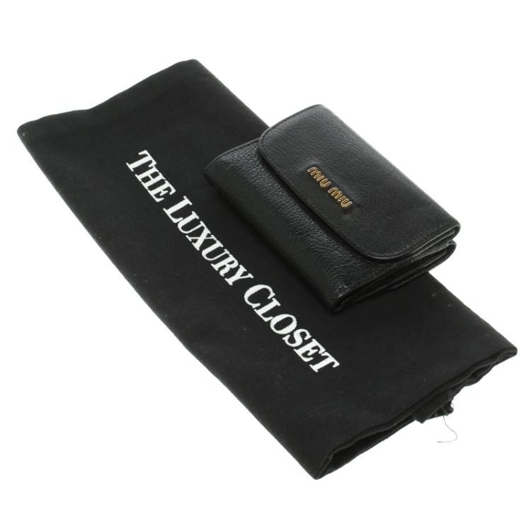 Pre Owned Miu Miu Black Leather Madras Compact Wallet