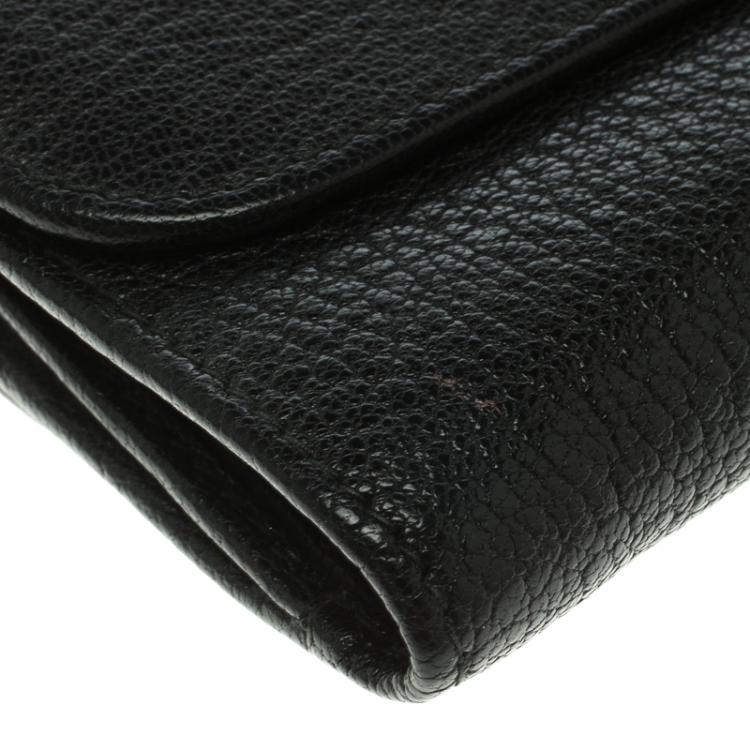 Pre Owned Miu Miu Black Leather Madras Compact Wallet