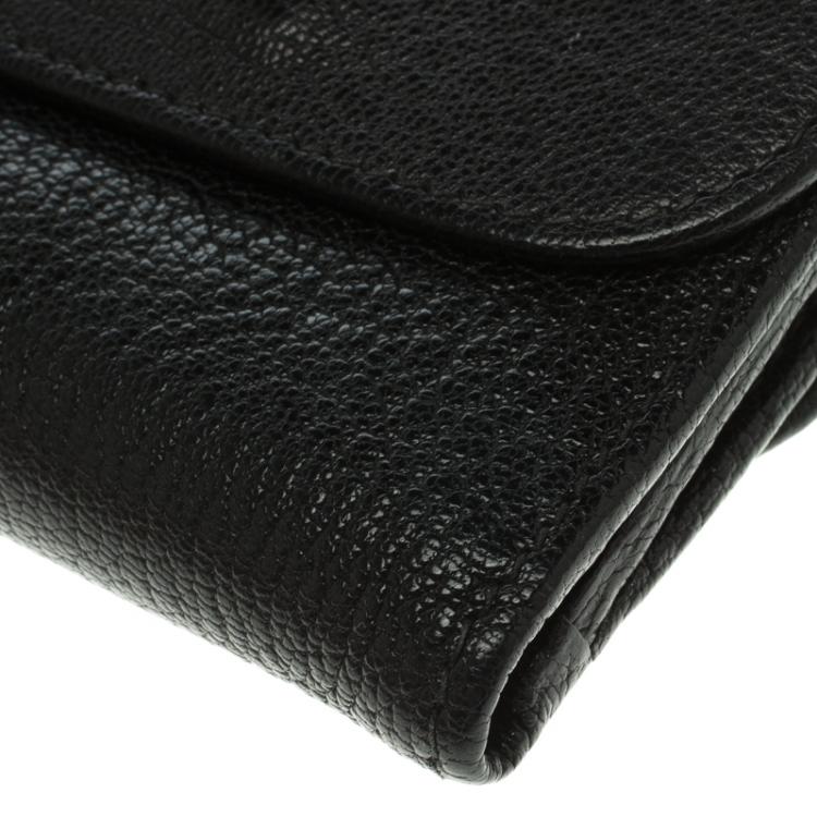 Pre Owned Miu Miu Black Leather Madras Compact Wallet