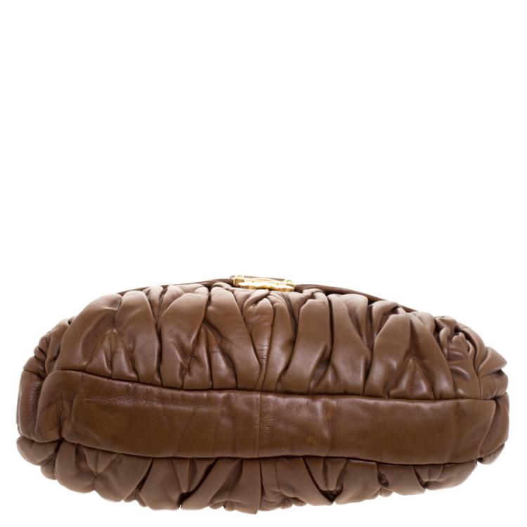 Pre Owned Miu Miu Brown Matelasse Lux Leather Coffer Hobo