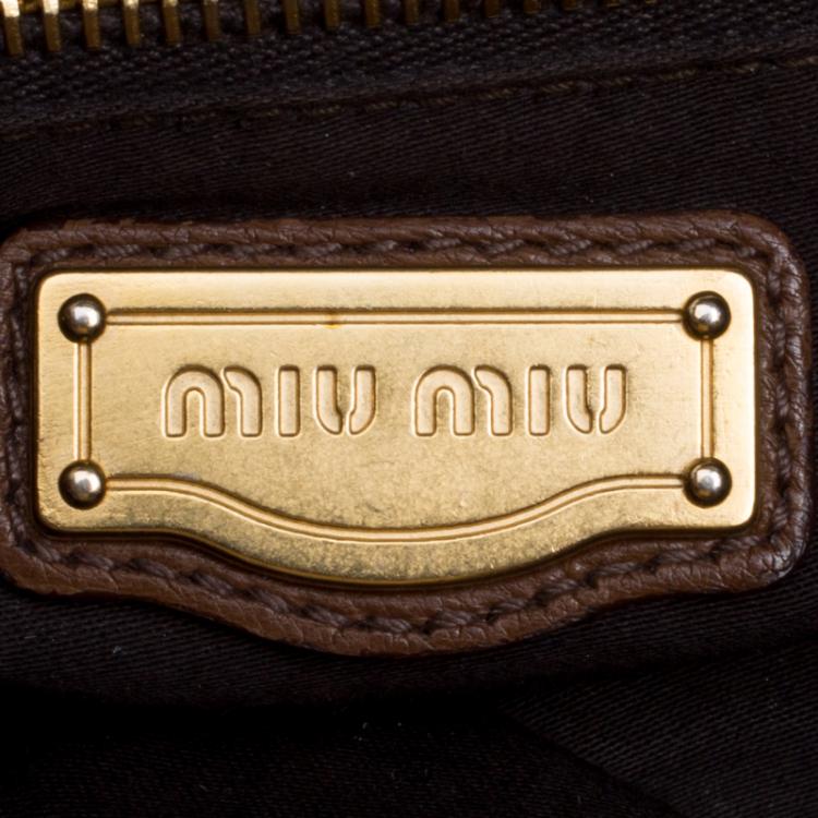 Pre Owned Miu Miu Brown Matelasse Lux Leather Coffer Hobo