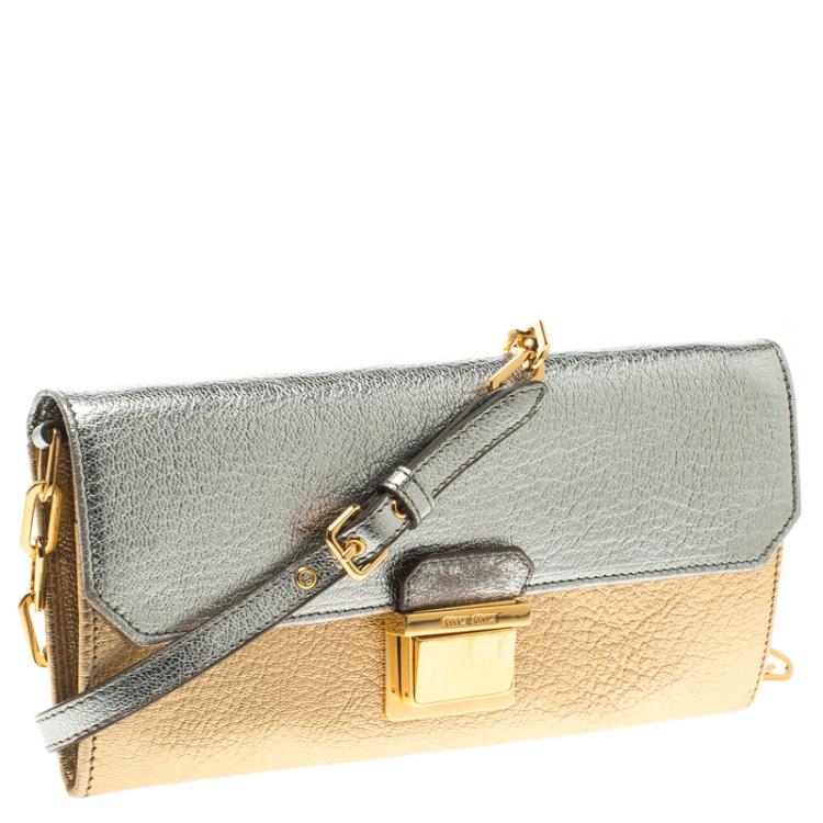 Pre Owned Miu Miu Gold/Silver Leather Madras WOC