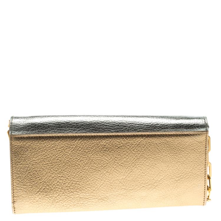 Pre Owned Miu Miu Gold/Silver Leather Madras WOC