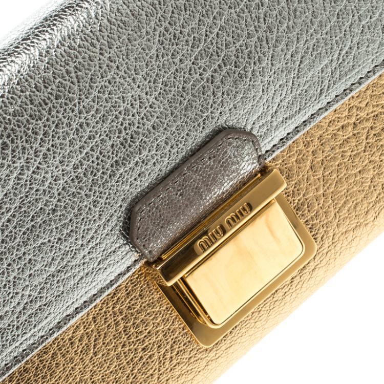 Pre Owned Miu Miu Gold/Silver Leather Madras WOC