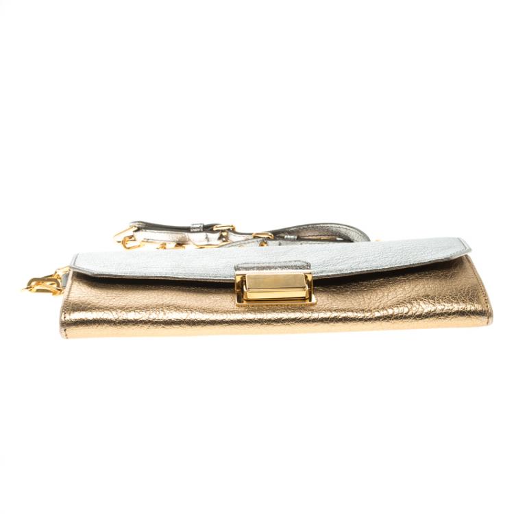 Pre Owned Miu Miu Gold/Silver Leather Madras WOC