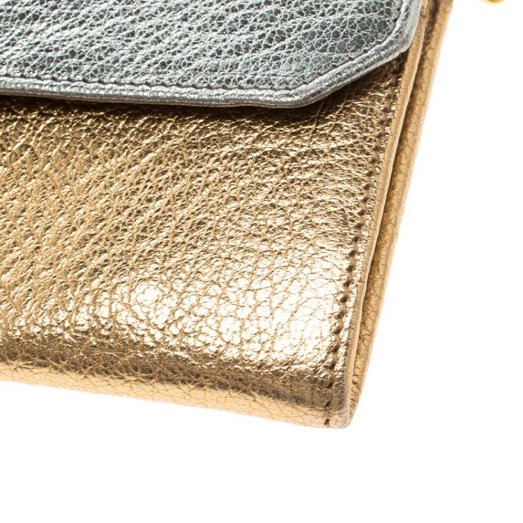 Pre Owned Miu Miu Gold/Silver Leather Madras WOC