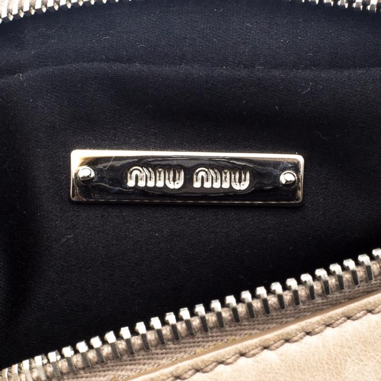 Pre Owned Miu Miu Beige Matelasse Leather Double Zip Chain Bag