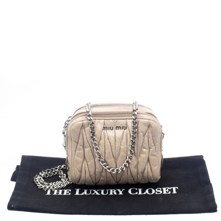 Pre Owned Miu Miu Beige Matelasse Leather Double Zip Chain Bag