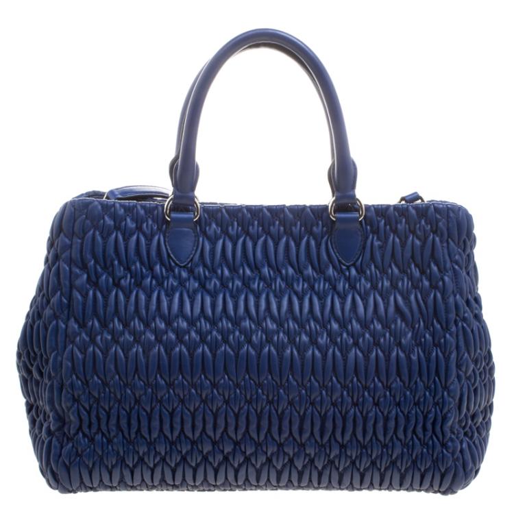 Pre Owned Miu Miu Blue Matelasse Leather Top Handle Bag