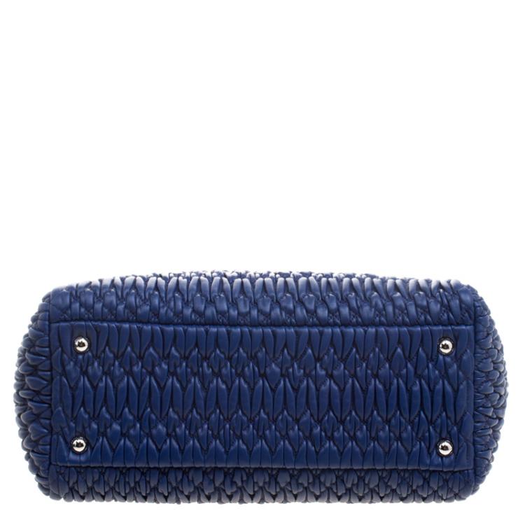 Pre Owned Miu Miu Blue Matelasse Leather Top Handle Bag