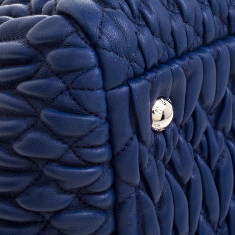 Pre Owned Miu Miu Blue Matelasse Leather Top Handle Bag