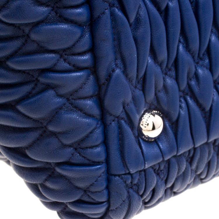 Pre Owned Miu Miu Blue Matelasse Leather Top Handle Bag
