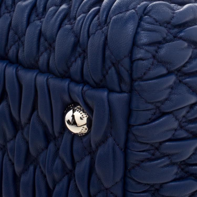 Pre Owned Miu Miu Blue Matelasse Leather Top Handle Bag