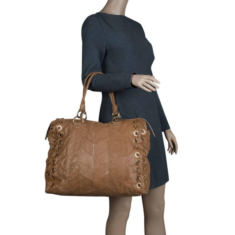Pre Owned Miu Miu Brown Nappa Leather Patchwork Tote