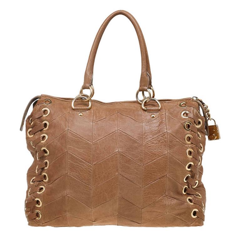 Pre Owned Miu Miu Brown Nappa Leather Patchwork Tote