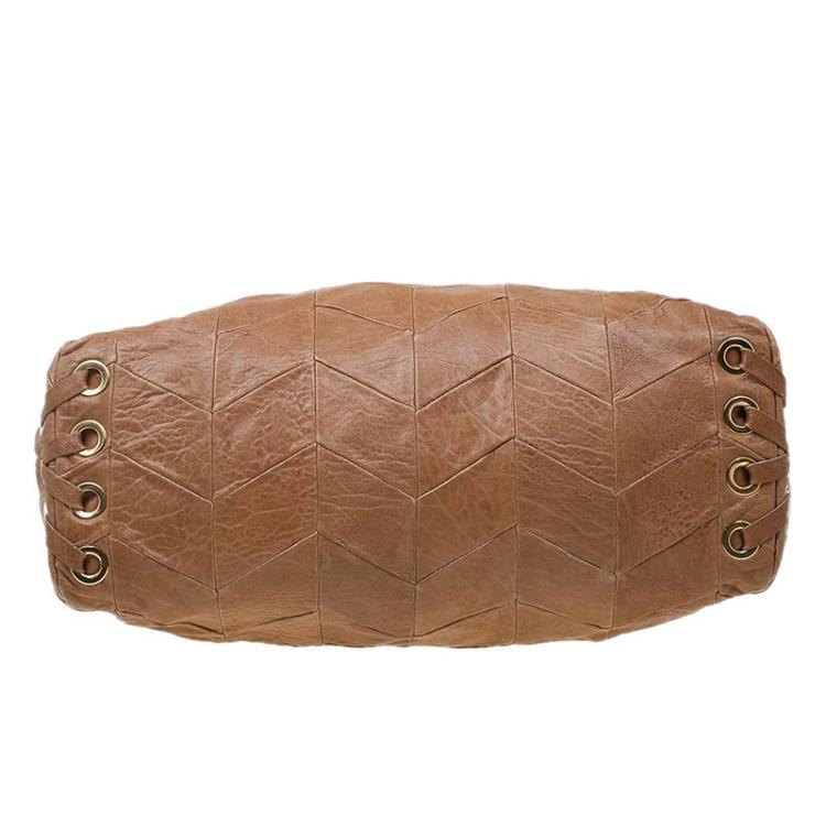 Pre Owned Miu Miu Brown Nappa Leather Patchwork Tote