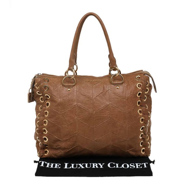 Pre Owned Miu Miu Brown Nappa Leather Patchwork Tote