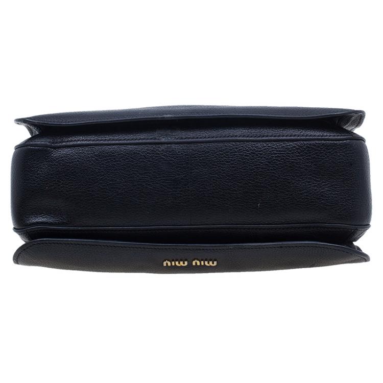 Pre Owned Miu Miu Black Leather Madras Executive Tote