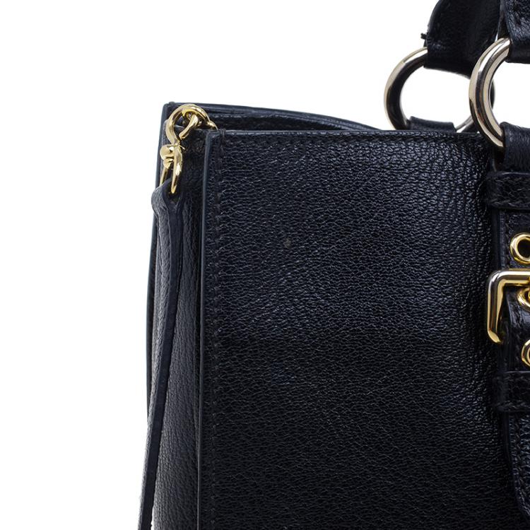 Pre Owned Miu Miu Black Leather Madras Executive Tote