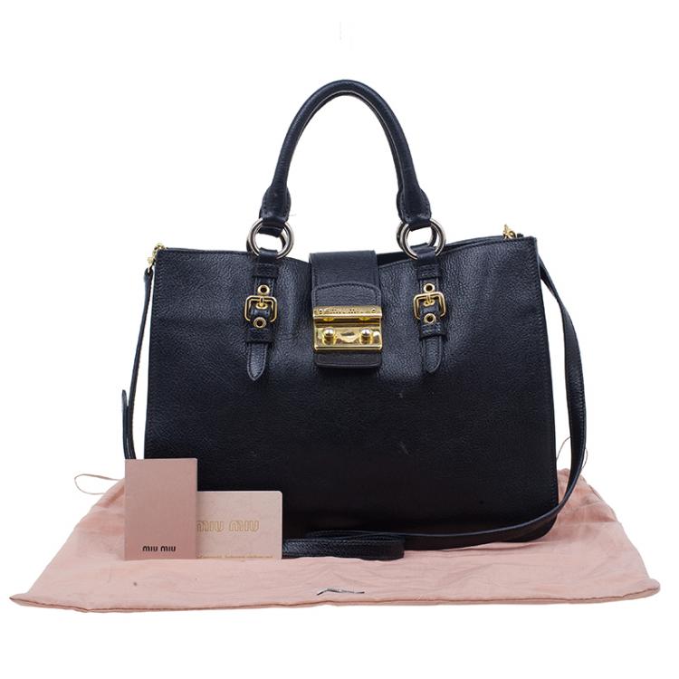Pre Owned Miu Miu Black Leather Madras Executive Tote