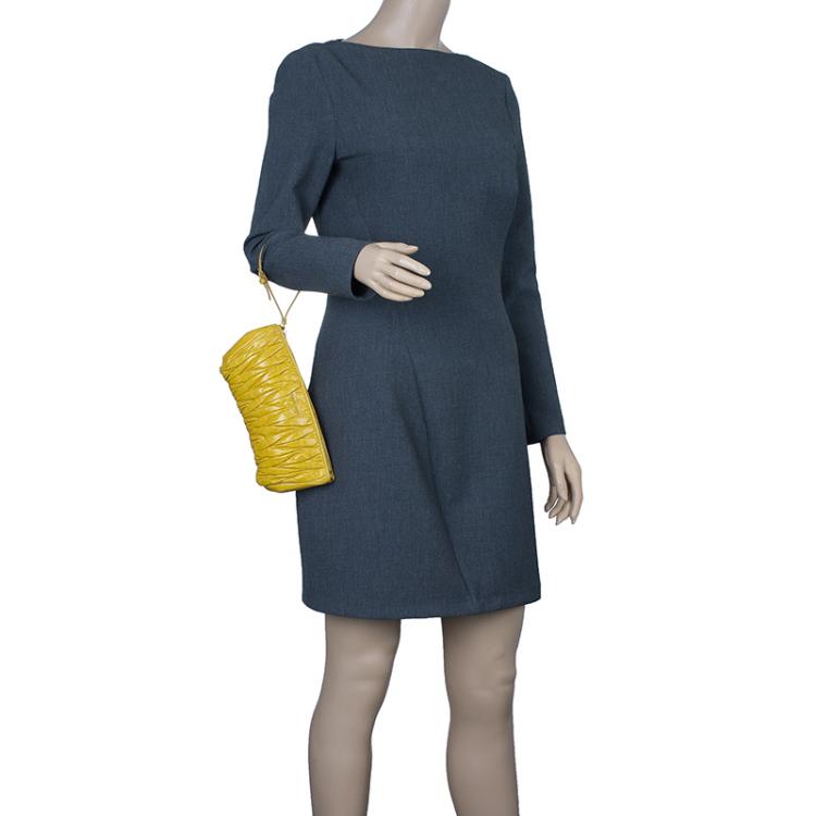 Pre Owned Miu Miu Yellow Matelasse Leather Clutch