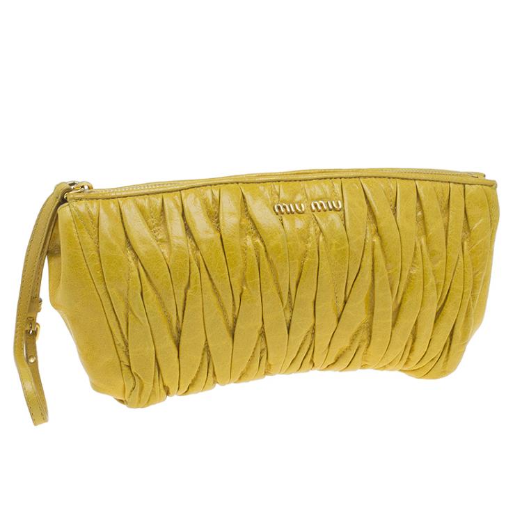 Pre Owned Miu Miu Yellow Matelasse Leather Clutch