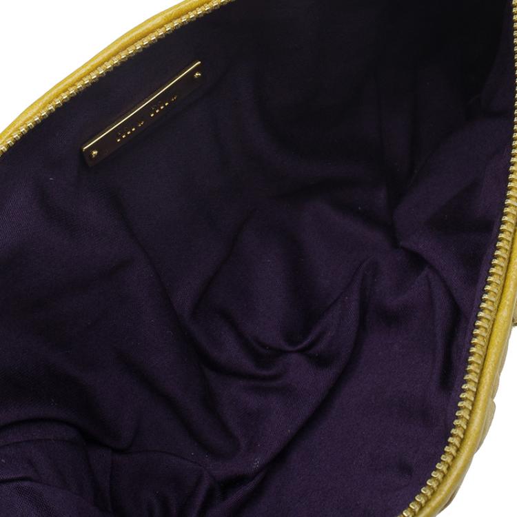 Pre Owned Miu Miu Yellow Matelasse Leather Clutch