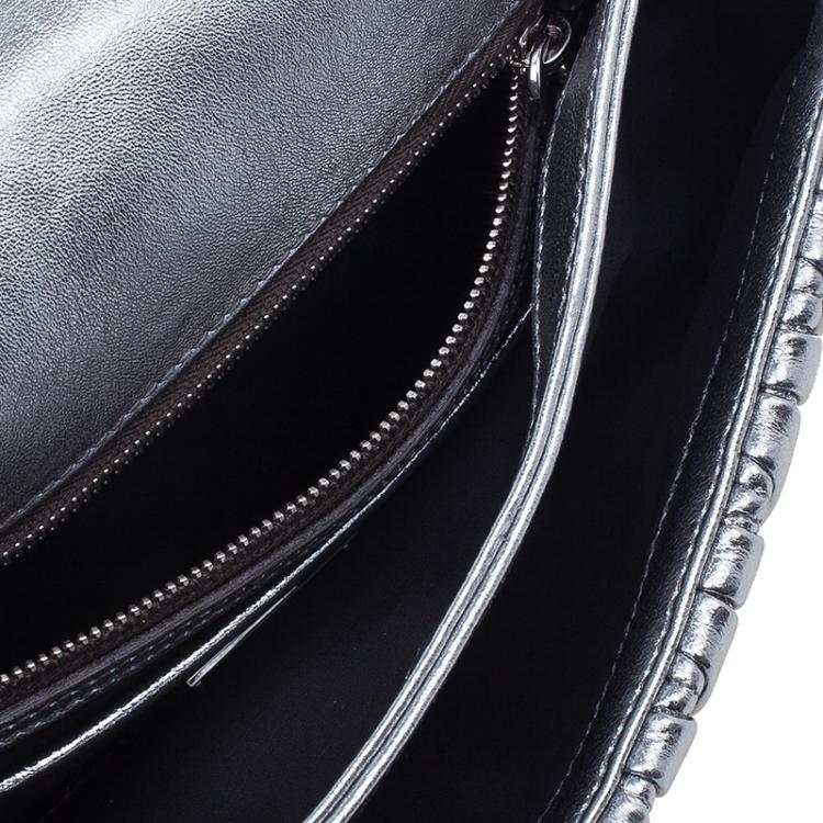 Pre Owned Miu Miu Metallic Silver Leather Azalea Matelasse Pochette