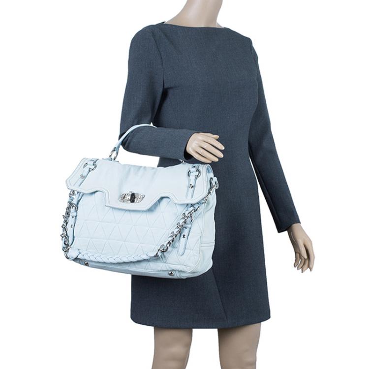 Pre Owned Miu Miu Light Blue Fabric Quilted Turnlock Shoulder Bag