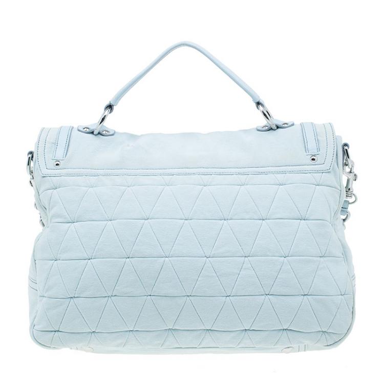 Pre Owned Miu Miu Light Blue Fabric Quilted Turnlock Shoulder Bag