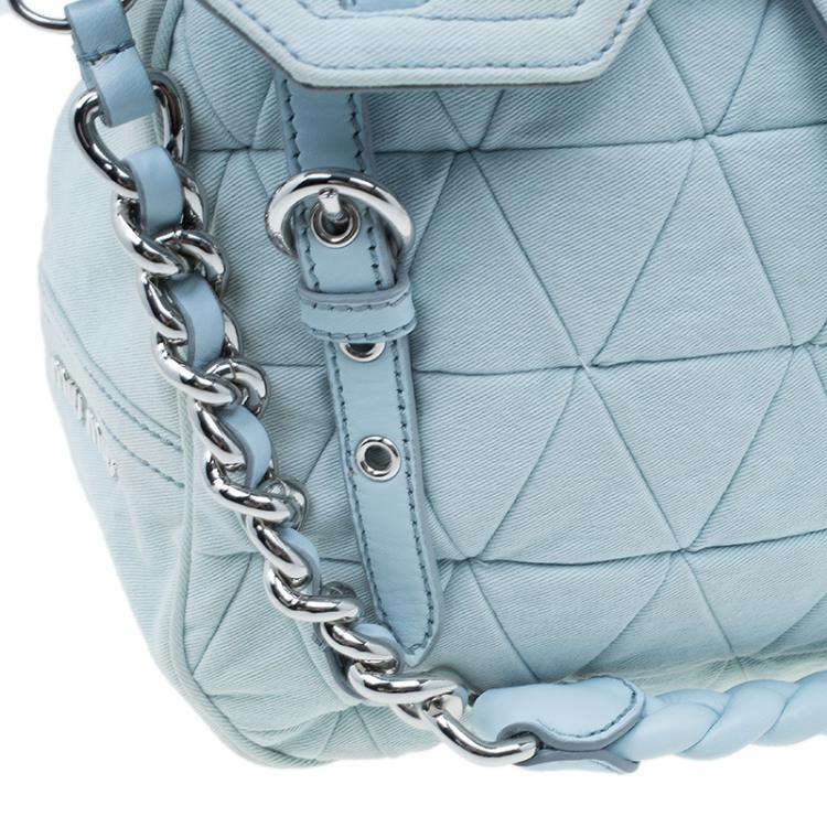 Pre Owned Miu Miu Light Blue Fabric Quilted Turnlock Shoulder Bag