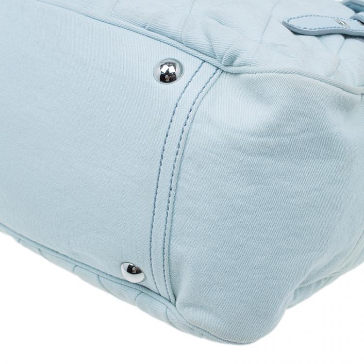 Pre Owned Miu Miu Light Blue Fabric Quilted Turnlock Shoulder Bag