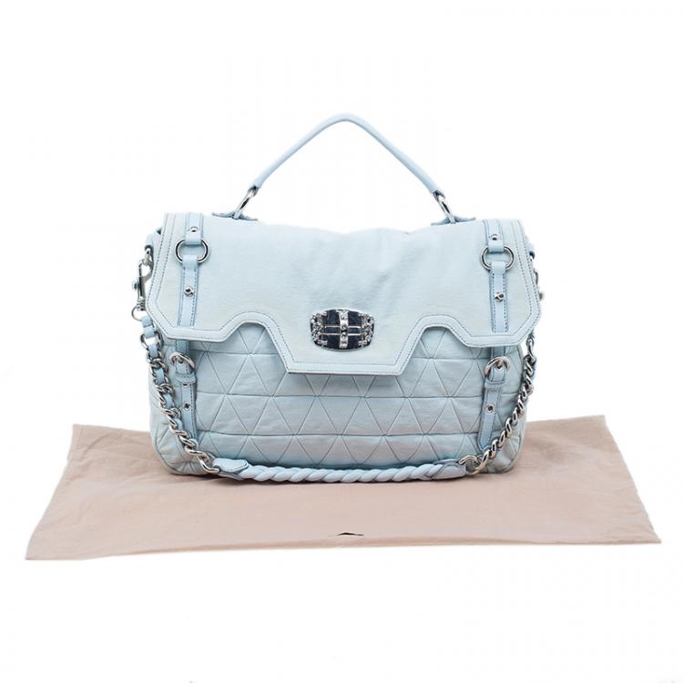 Pre Owned Miu Miu Light Blue Fabric Quilted Turnlock Shoulder Bag