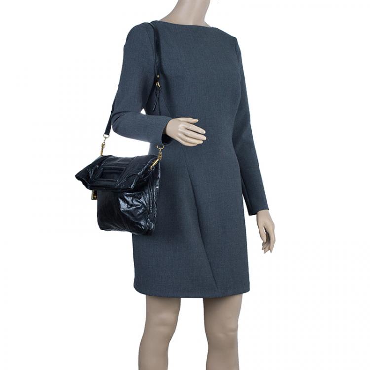 Pre Owned Miu Miu Black Leather Oversized Glazed Shoulder Bag