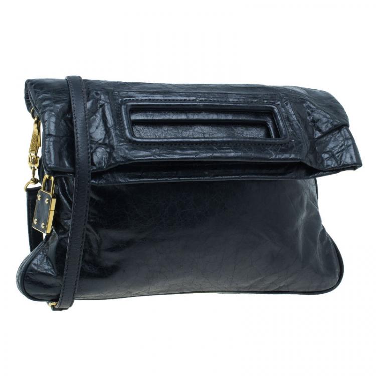 Pre Owned Miu Miu Black Leather Oversized Glazed Shoulder Bag