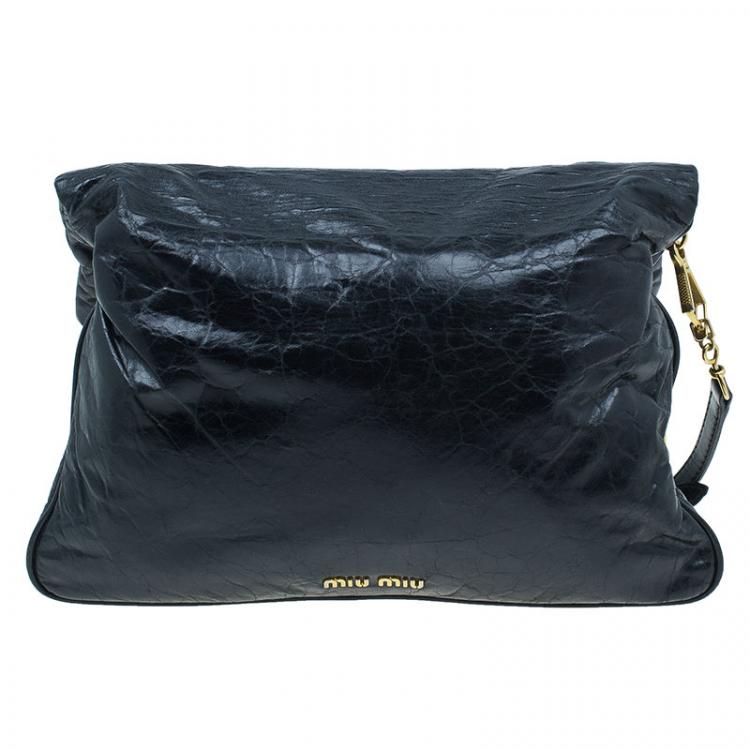 Pre Owned Miu Miu Black Leather Oversized Glazed Shoulder Bag