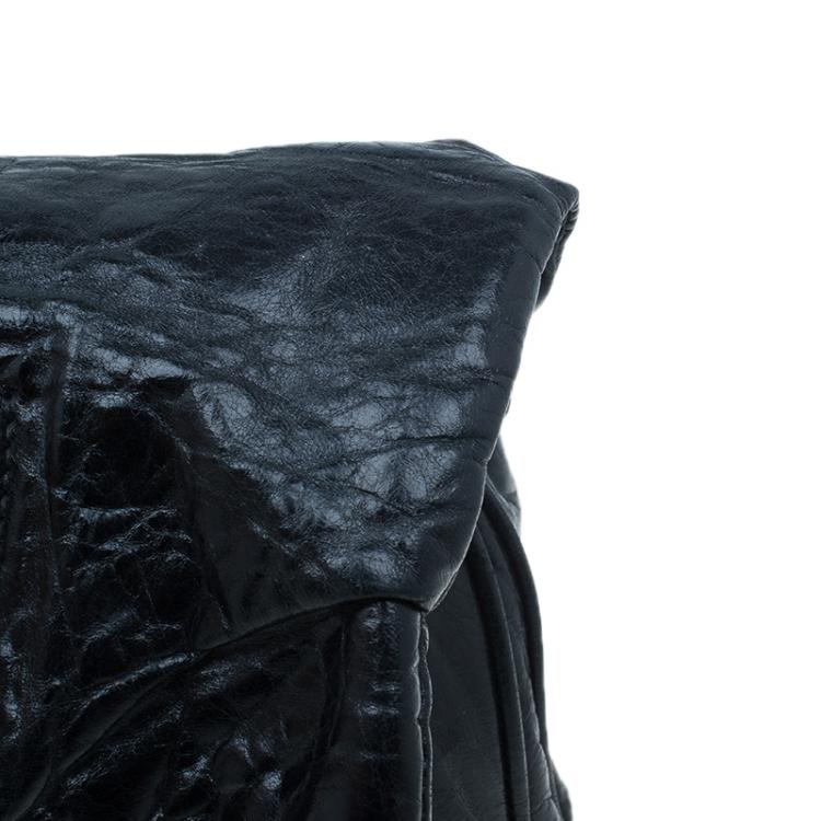 Pre Owned Miu Miu Black Leather Oversized Glazed Shoulder Bag