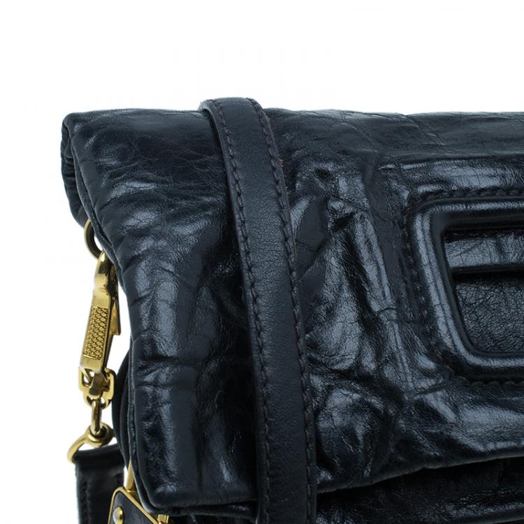 Pre Owned Miu Miu Black Leather Oversized Glazed Shoulder Bag