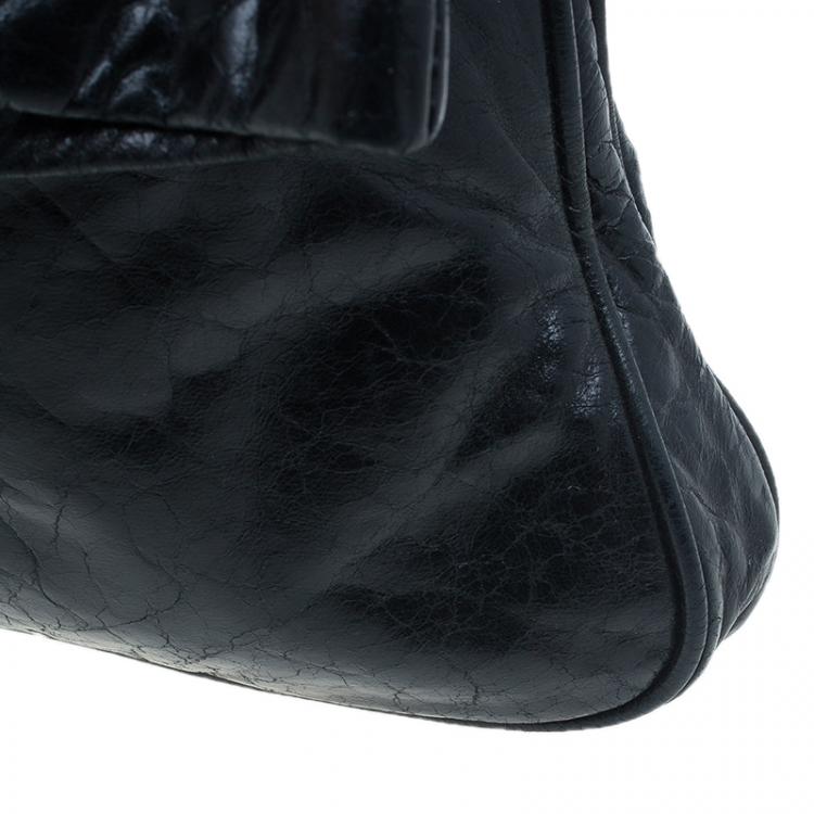 Pre Owned Miu Miu Black Leather Oversized Glazed Shoulder Bag