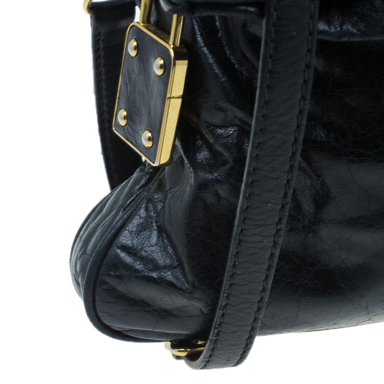 Pre Owned Miu Miu Black Leather Oversized Glazed Shoulder Bag