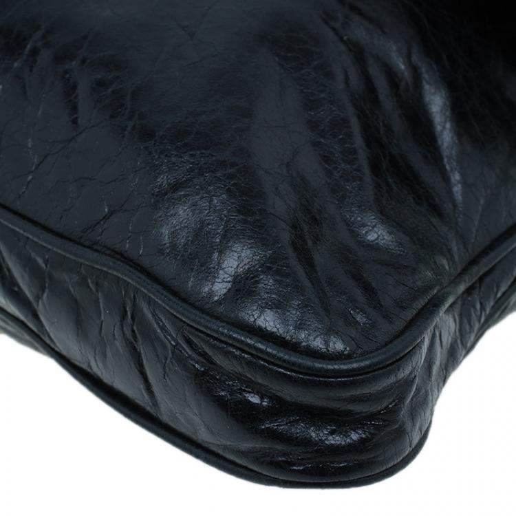 Pre Owned Miu Miu Black Leather Oversized Glazed Shoulder Bag