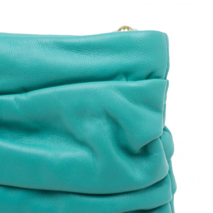 Pre Owned Miu Miu Tourqouis Leather Ruched Clutch