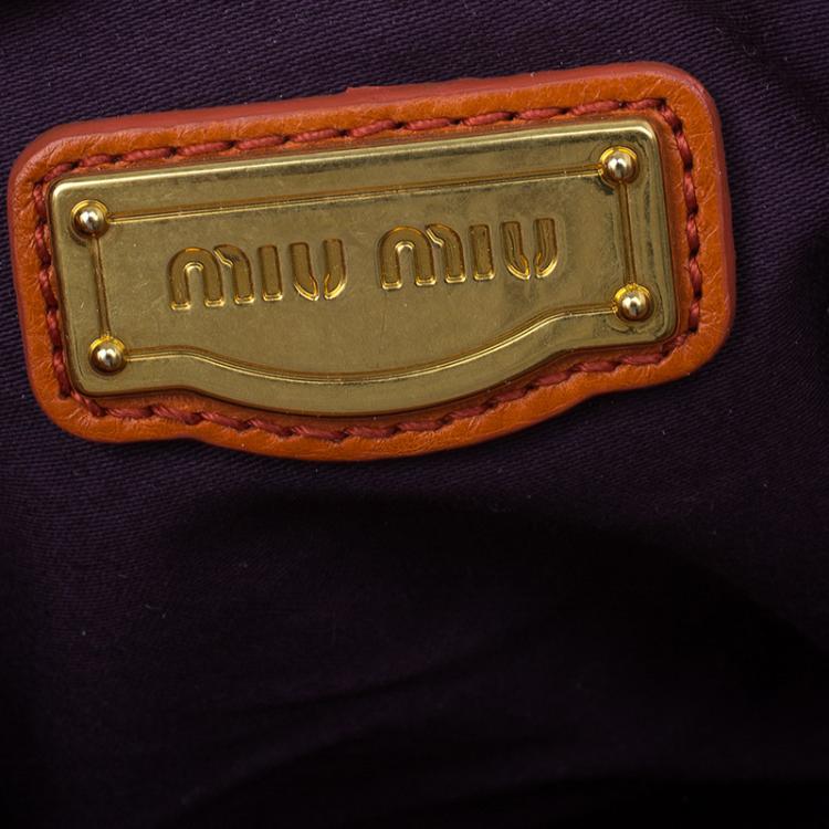 Pre Owned Miu Miu Orange Leather Small Matelasse Tote Shoulder Bag