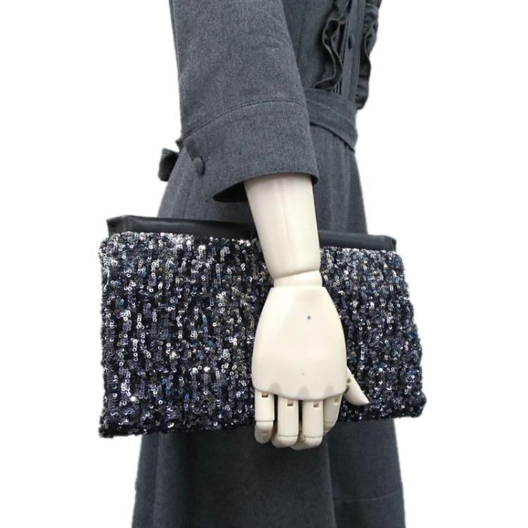 Pre Owned Miu Miu Black Sequin Frame Clutch 