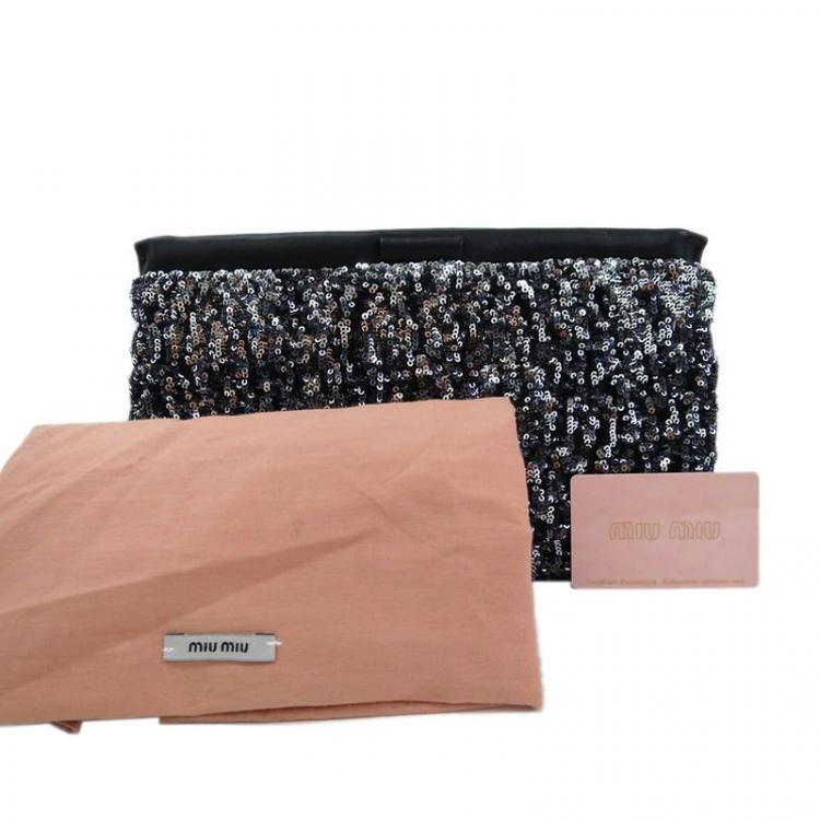 Pre Owned Miu Miu Black Sequin Frame Clutch 