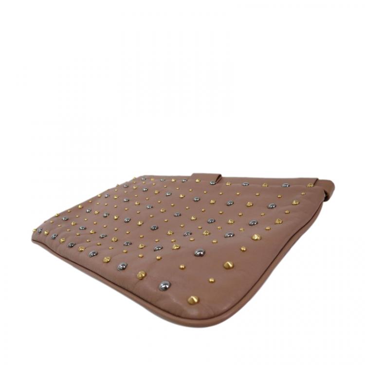 Pre Owned Miu Miu Beige Studded Frame Clutch 