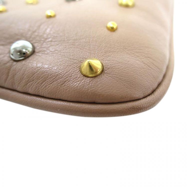 Pre Owned Miu Miu Beige Studded Frame Clutch 