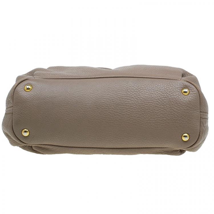 Pre Owned Miu Miu Beige Leather Small Taupe Tote Bag