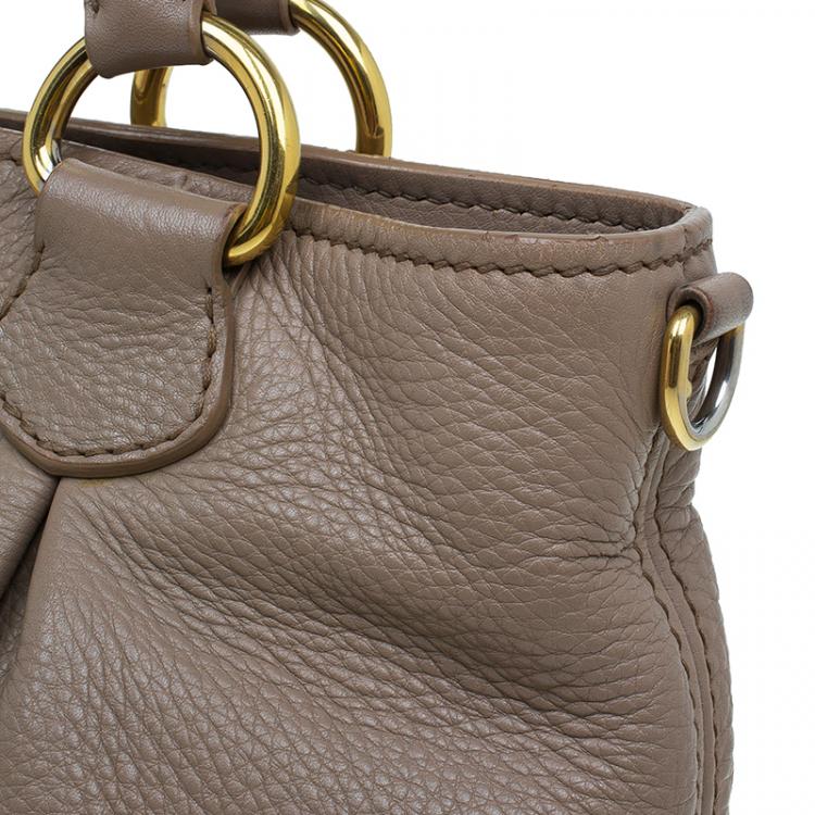 Pre Owned Miu Miu Beige Leather Small Taupe Tote Bag